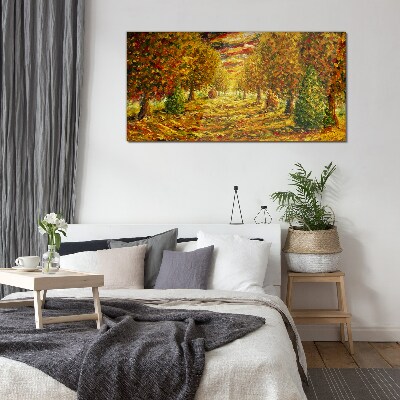 Golden autumn landscape Glass Print