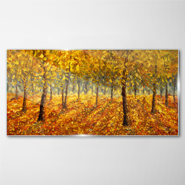 Golden forest in autumn aura Glass Print
