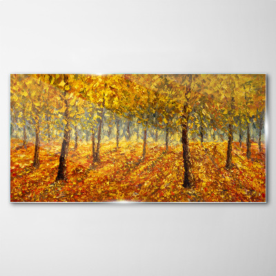Golden forest in autumn aura Glass Print