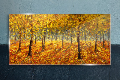 Golden forest in autumn aura Glass Print