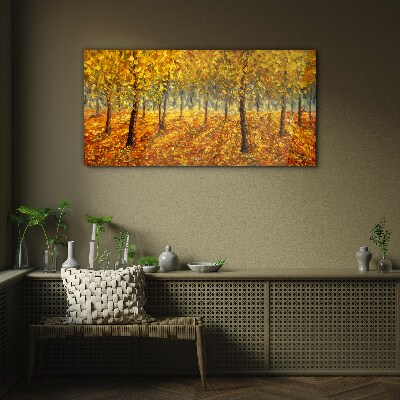 Golden forest in autumn aura Glass Print