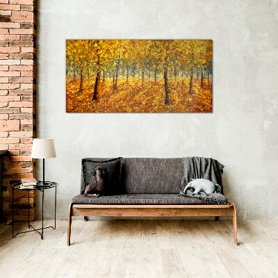 Golden forest in autumn aura Glass Print