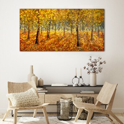 Golden forest in autumn aura Glass Print
