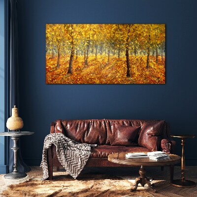 Golden forest in autumn aura Glass Print