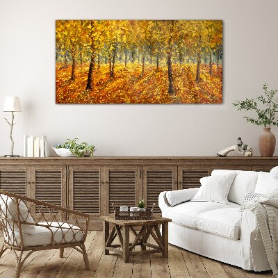 Golden forest in autumn aura Glass Print