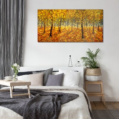 Golden forest in autumn aura Glass Print