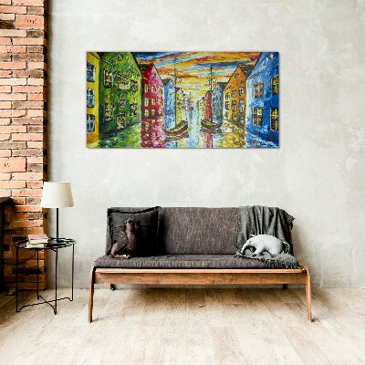 Colorful townhouses by the river Glass Print