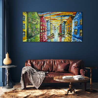 Colorful townhouses by the river Glass Print