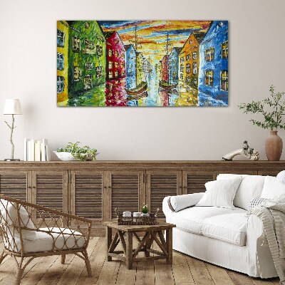 Colorful townhouses by the river Glass Print