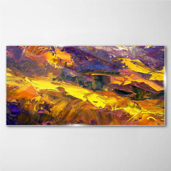 An expressive landscape in intense colors. Glass Print