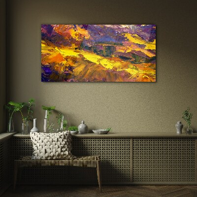 An expressive landscape in intense colors. Glass Print
