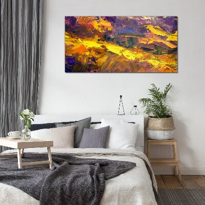 An expressive landscape in intense colors. Glass Print