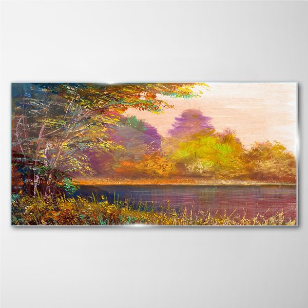 Autumn colors by the lake Glass Print