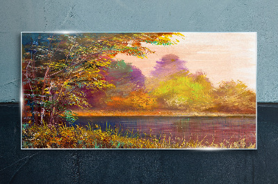 Autumn colors by the lake Glass Print