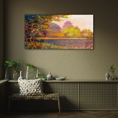 Autumn colors by the lake Glass Print