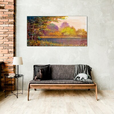 Autumn colors by the lake Glass Print