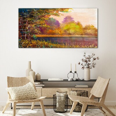 Autumn colors by the lake Glass Print