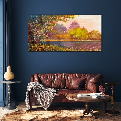 Autumn colors by the lake Glass Print