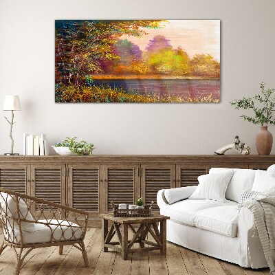 Autumn colors by the lake Glass Print