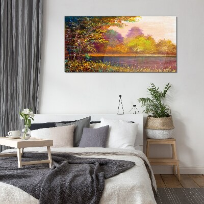 Autumn colors by the lake Glass Print