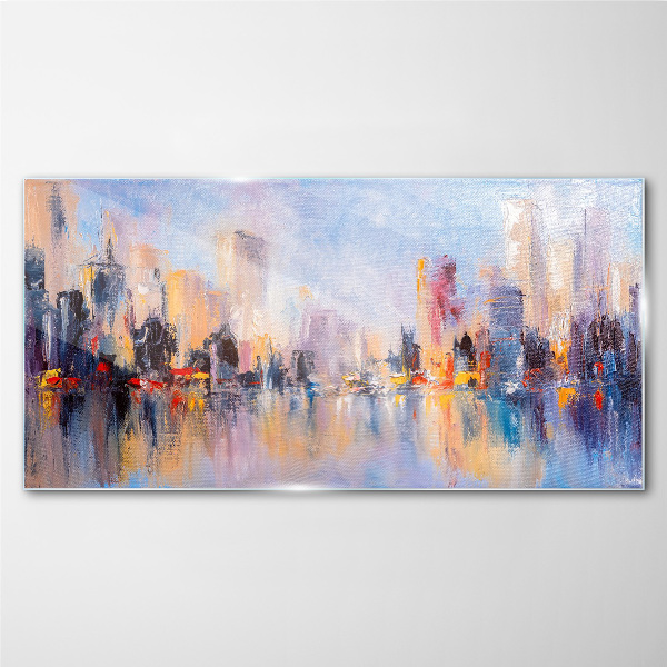 The city in the glow of sunset Glass Print