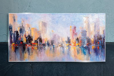 The city in the glow of sunset Glass Print