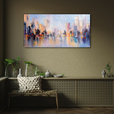 Painting abstraction city Glass Print