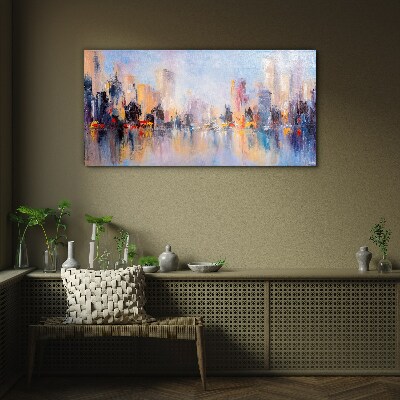 The city in the glow of sunset Glass Print
