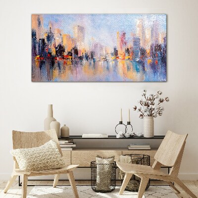 Painting abstraction city Glass Print