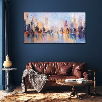 The city in the glow of sunset Glass Print