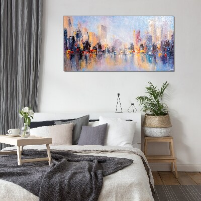 The city in the glow of sunset Glass Print