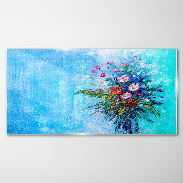 Floral composition on a blue background Glass Print