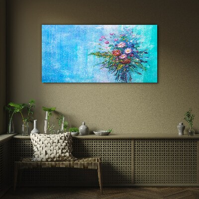 Floral composition on a blue background Glass Print