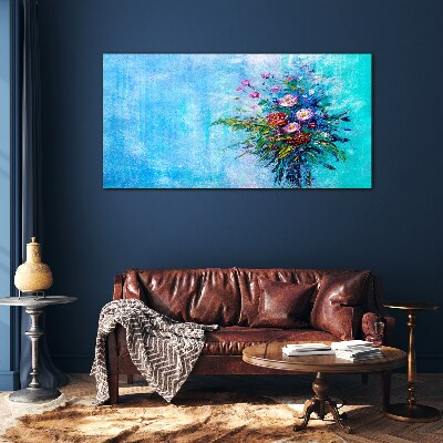 Floral composition on a blue background Glass Print