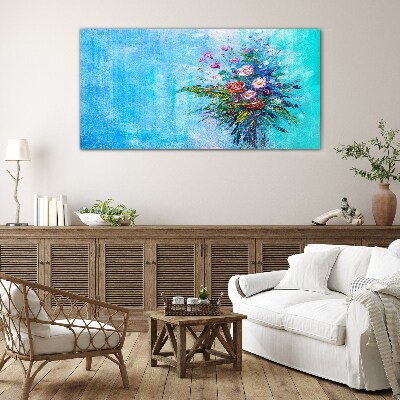 Floral composition on a blue background Glass Print