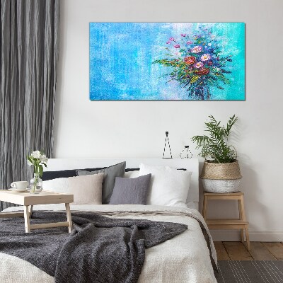 Floral composition on a blue background Glass Print