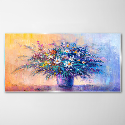 Abstract painting flowers Glass Print