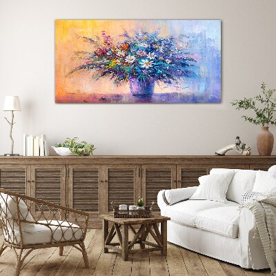 Abstract painting flowers Glass Print