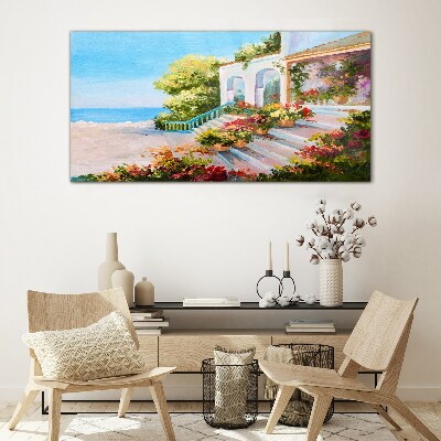 Summer seaside landscape Glass Wall Art