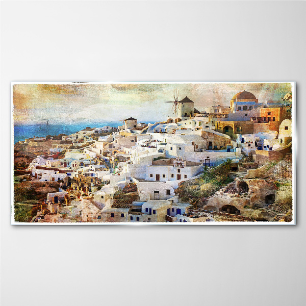 Santorini in the Sun Glass Wall Art