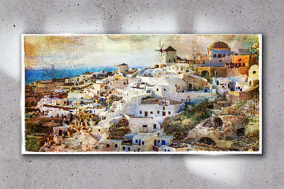 Santorini in the Sun Glass Wall Art