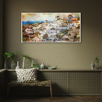 Santorini in the Sun Glass Wall Art