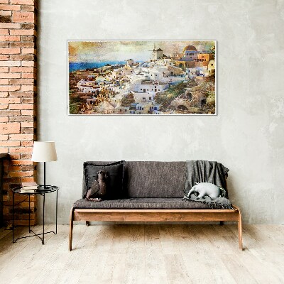 Santorini in the Sun Glass Wall Art