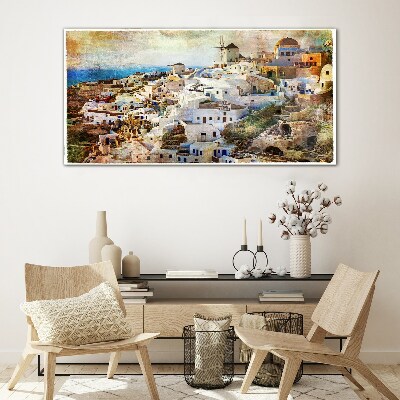Santorini in the Sun Glass Wall Art