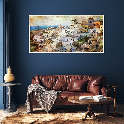 Santorini in the Sun Glass Wall Art