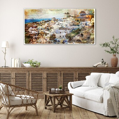 Santorini in the Sun Glass Wall Art