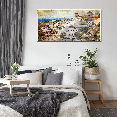 Santorini in the Sun Glass Wall Art
