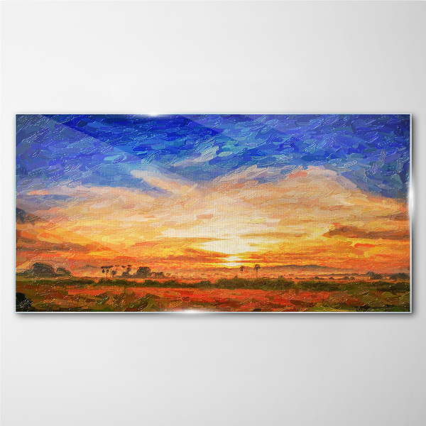 Sunset over a rural landscape Glass Print