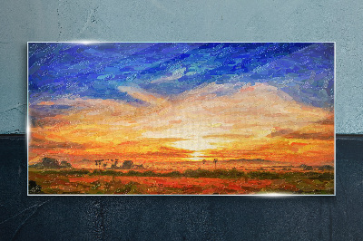Painting sunset Glass Print