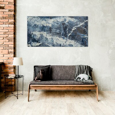 Winter landscape in shades of blue Glass Print